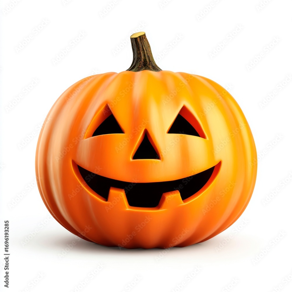 Fototapeta premium Smiling carved pumpkin with triangle eyes isolated on white background