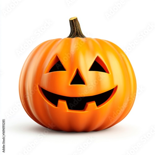 Smiling carved pumpkin with triangle eyes isolated on white background