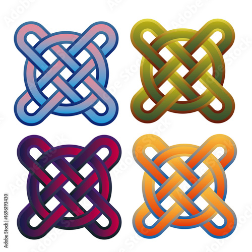 celtic knots icon sheet blue green purple yellow gradient circle vector illustration