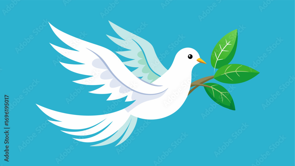 Fototapeta premium white dove with green leaves.