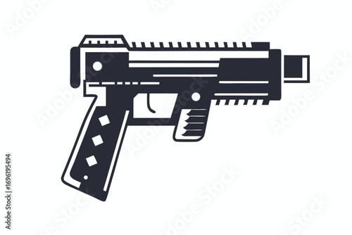 Gray Assault Rifle Gun Weapon Isolated on White Background Minimalist Design