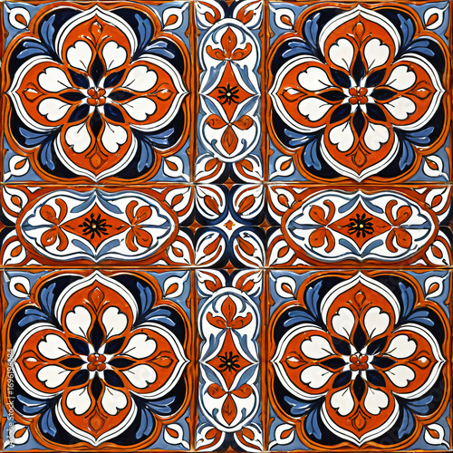 Seamless Ceramic Tile Pattern with Geometric and Floral Motifs