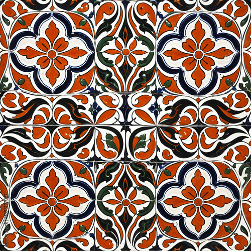 Seamless Ceramic Tile Pattern with Geometric and Floral Motifs