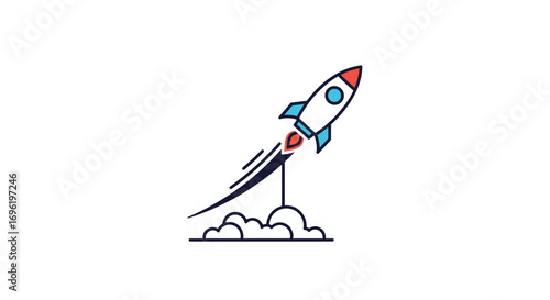 Rocket launching into the sky above clouds showing progress and exploration journey