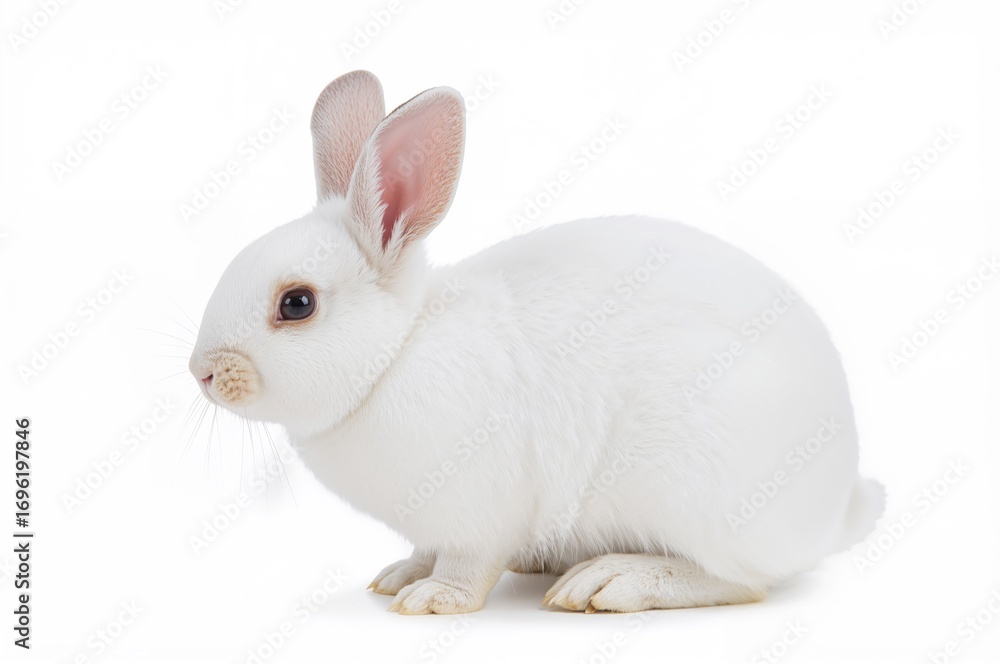 Obraz premium Young white rabbit on a plain white background