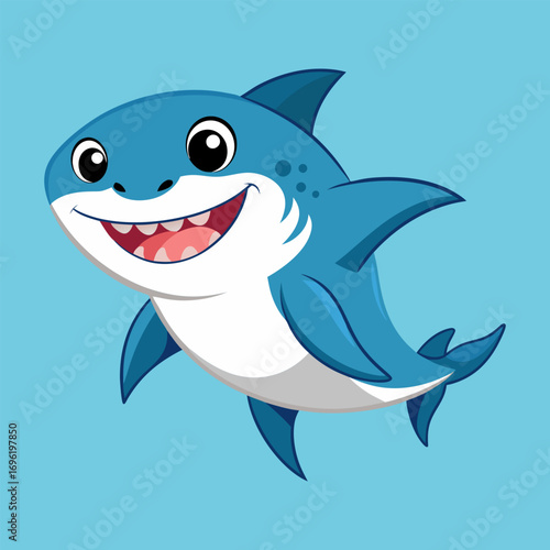 Adorable Cartoon Shark.  A Happy Sea Creature in the Ocean