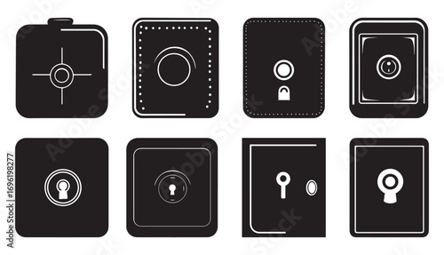 Safe Vault Box Icon – Security and Deposit Vector Symbol. Security Box Icon Set, Safe Deposit Vector Pack