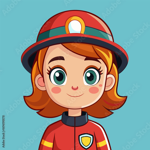 Smiling Girl Firefighter Cartoon Character Illustration