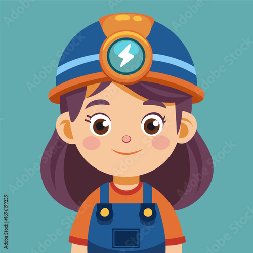 Smiling Girl Electrician. Cartoon Vector Portrait