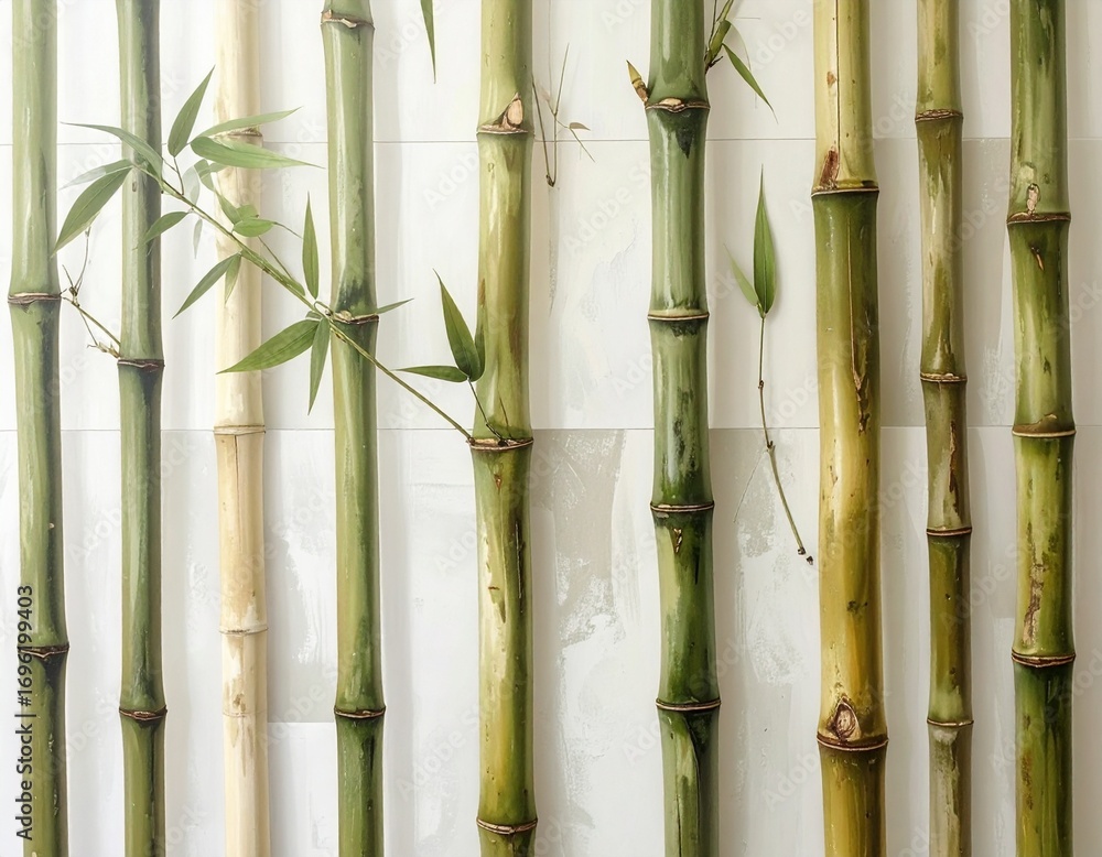 Fototapeta premium Minimalist Bamboo Stalks in Geometric Patterns on White