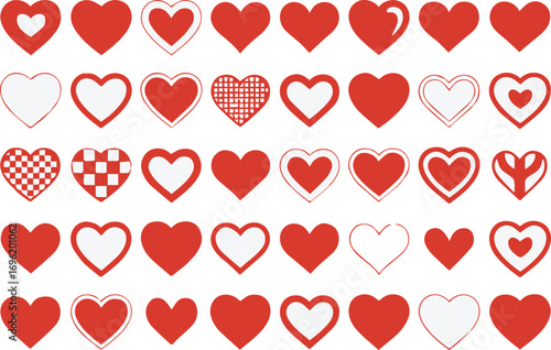 40 vector heart shapes in red and white patterns collection for valentine design greeting cards decoration