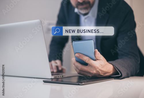 Man searching new business opportunity. Digital marketing strategy, development creative solutions