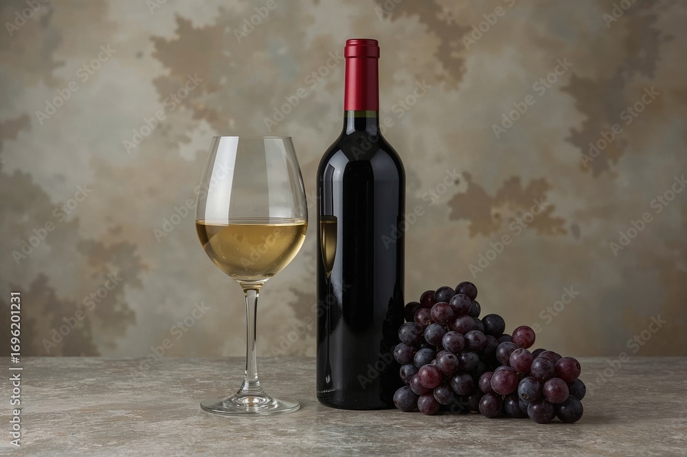 Fototapeta premium A bottle, a glass, and some grapes
