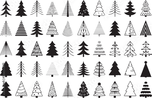 tree icon set 50 festive decoration outlines abstract patterns editable vector eps ai files
