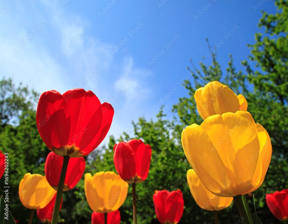 Obraz premium Vibrant tulips under a bright sky