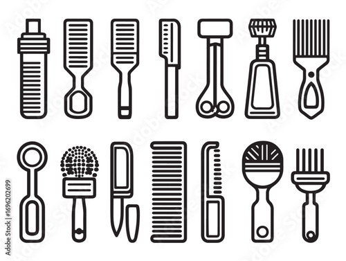 Elegant animal grooming tools drawn in clean vector lines