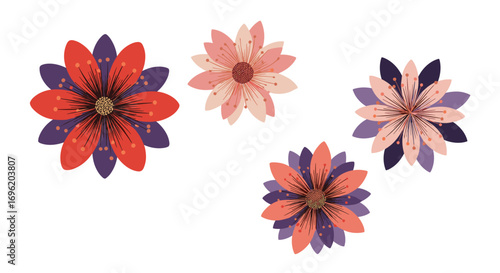 Vibrant floral designs with red orange purple and pink flower illustrations for your creative projects