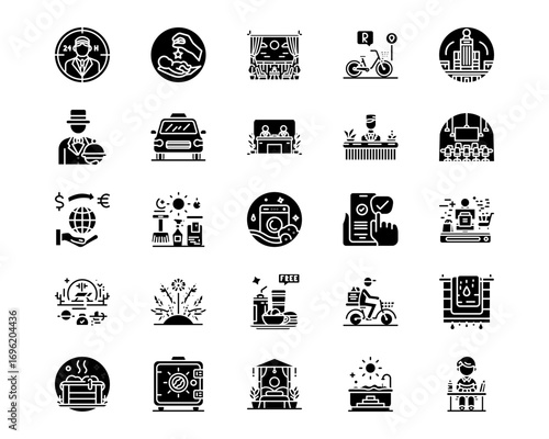 Hotel Services Line Vector Icons