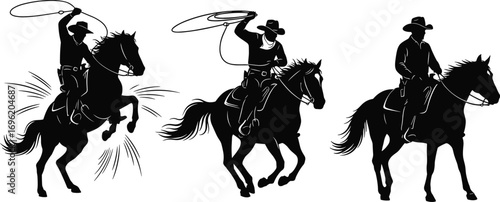 Cowboys riding horses, roping cattle, western rodeo action, horseback riding, cowboy lifestyle, wild west, lasso skills, equestrian sport