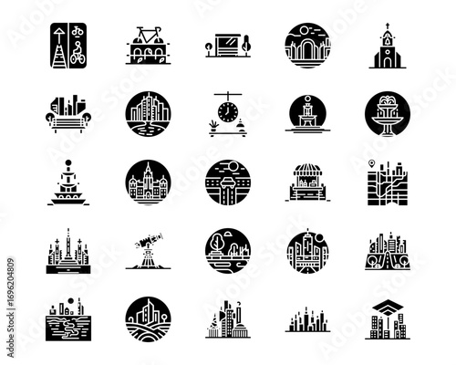 City Elements Line Vector Icons