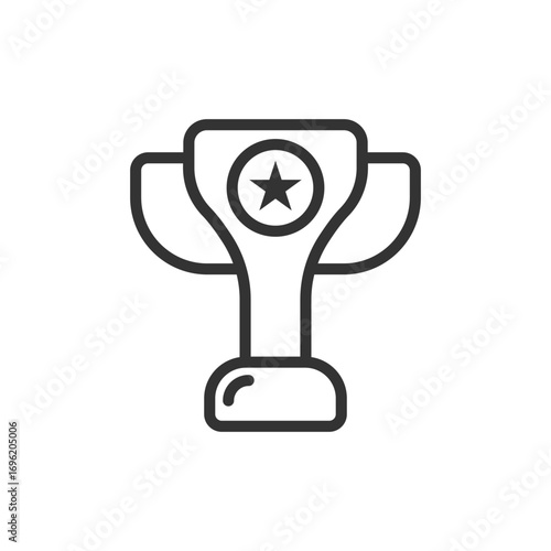 A blackandwhite trophy icon featuring a star emblem. Editable stroke icon