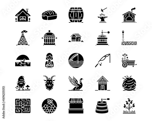 Village Line Vector Icons