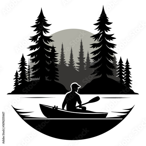 Kayaking in River Silhouette Vector