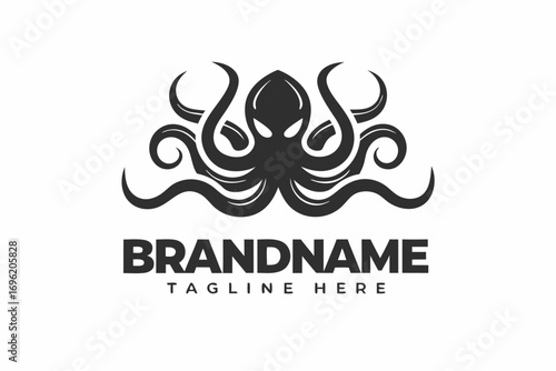 Minimalist Octopus Logo in Black Ink on White Background Brand Design
