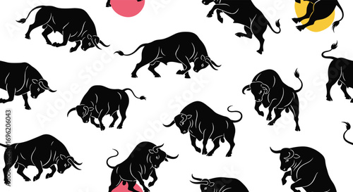Dynamic bull illustrations displayed in a repeating pattern offering a bold visual statement