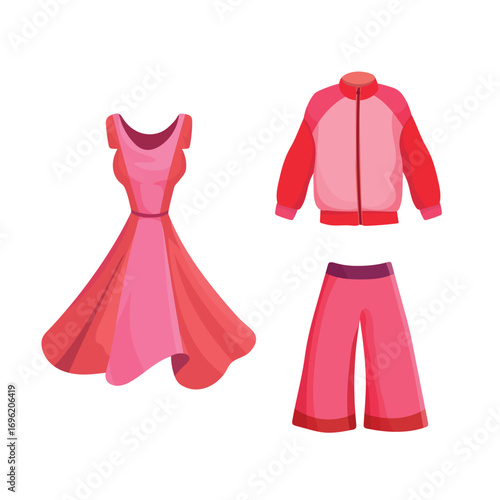 Pink clothes. Flat vector clipart, illustration with isolated background.