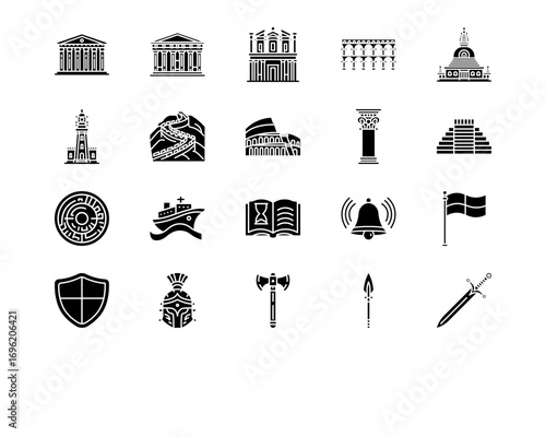 Ancient Civilization Line Vector Icons
