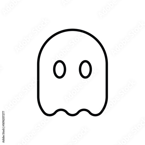 A line drawing of a ghost with two round eyes and a wavy bottom. Editable stroke icon