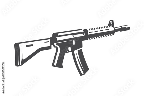 Modern Assault Rifle Illustration, Military Weapon Concept on White Background