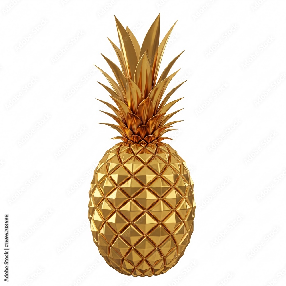 Obraz premium A golden shiny pineapple, isolated on a white