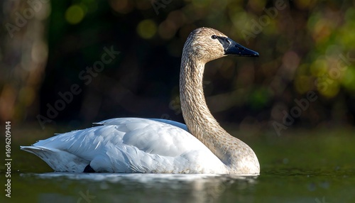A swan glides on water