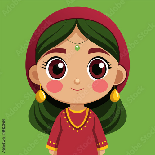 Adorable Cartoon Girl in Traditional Clothing