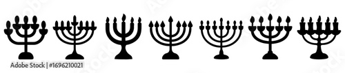 Collection of Black and White Menorah Silhouette Illustrations for Jewish Celebrations