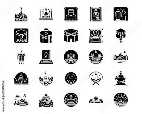 Hajj Pilgrimage Line Vector Icons