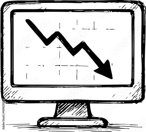 television job loss concept. Declining graph on a computer screen illustration.