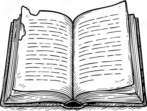 television job loss concept. Open book with a torn corner and blank pages.