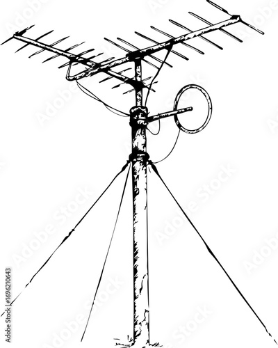 television job loss concept. A vintage television antenna mounted on a pole.