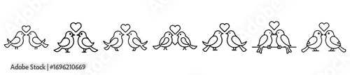 Outline illustration of lovebirds with hearts for coloring or design projects
