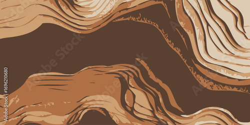 Abstract wavy lines pattern in earthy brown and beige tones creating a fluid organic texture.