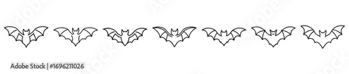set of stylized black and white bat outlines for Halloween decoration
