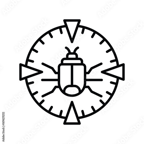 An illustration depicts a beetle within a circular compass. Editable stroke icon
