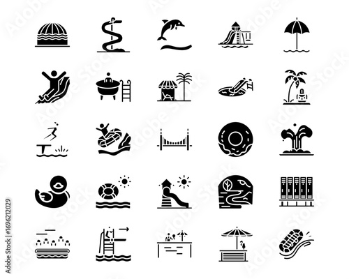 Water Park Line Vector Icons