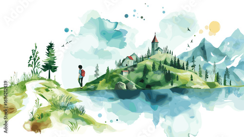 Camino de Santiago. Camino de Santiago watercolor vector illustration