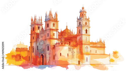 Jeronimos Monastery. Jeronimos Monastery watercolor vector illustration