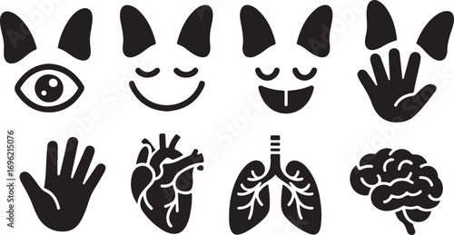 Simple Black and White Vector Icons of Dog Body Parts