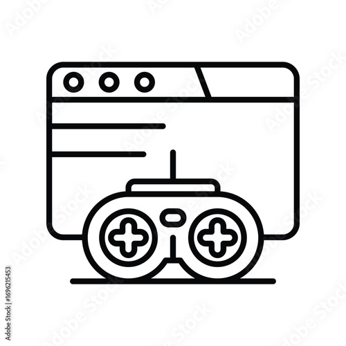 Icon of a web browser window displaying a gamepad. Editable stroke icon
